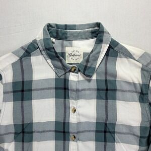 Jachs Girlfriend Plaid Flannel Shirt Women XL Green White Long Sleeve Button Up
